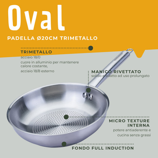 Padella Trimetallo Professionale Ø20cm, Linea Oval