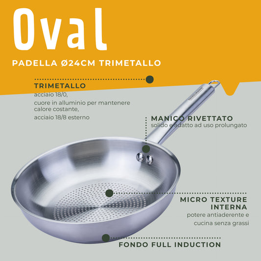 Padella Trimetallo Professionale Ø24, Linea Oval