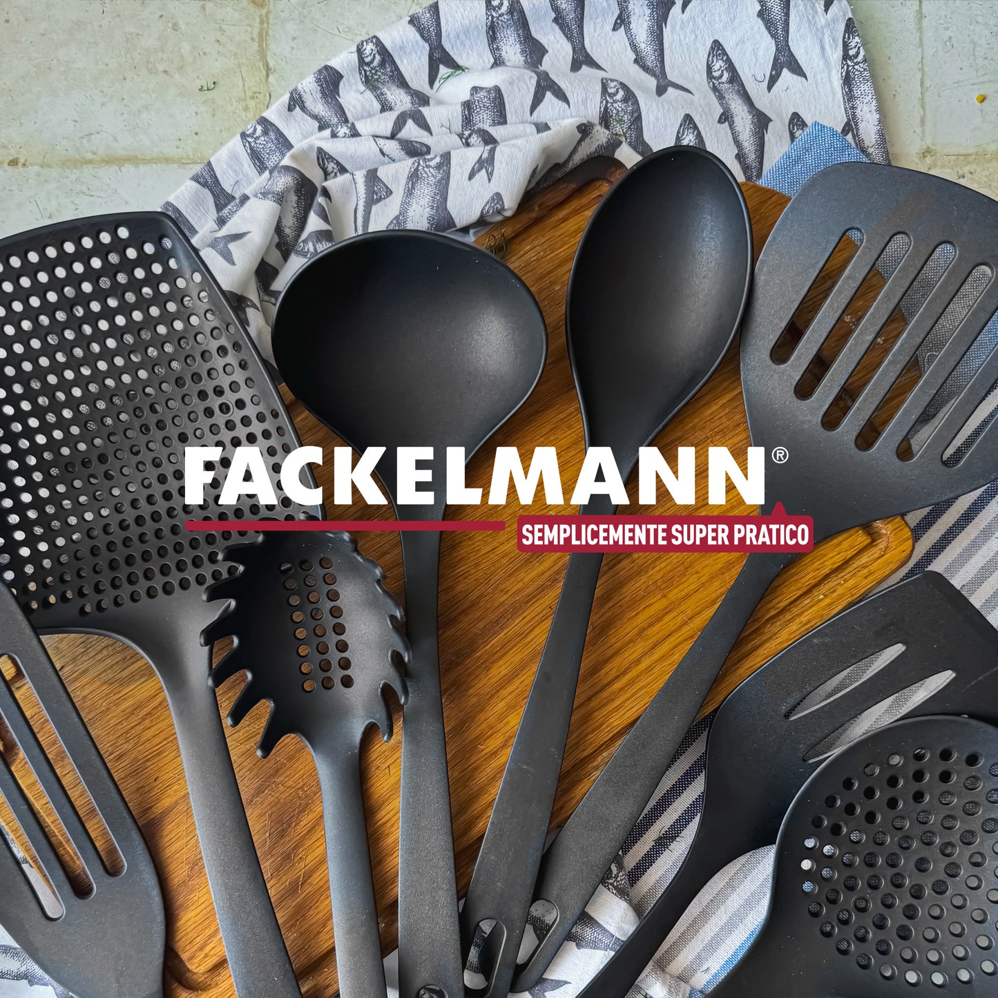 Set di 3 Utensili da cucina in nylon, paletta lasagne, mestolo e cucchiaio