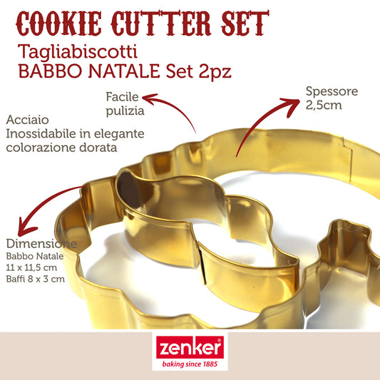Taglia biscotti forma Babbo Natale, 2 pz, in acciaio inox
