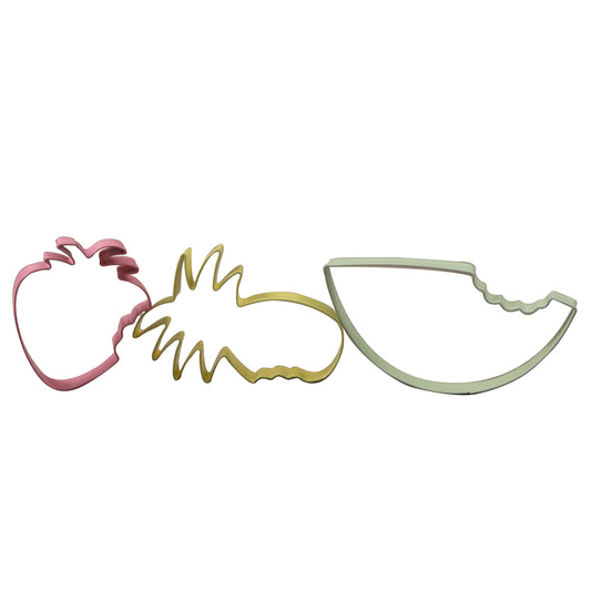 Set da 3 formine tagliabiscotti a tema frutta estiva: ananas, anguria, fragola