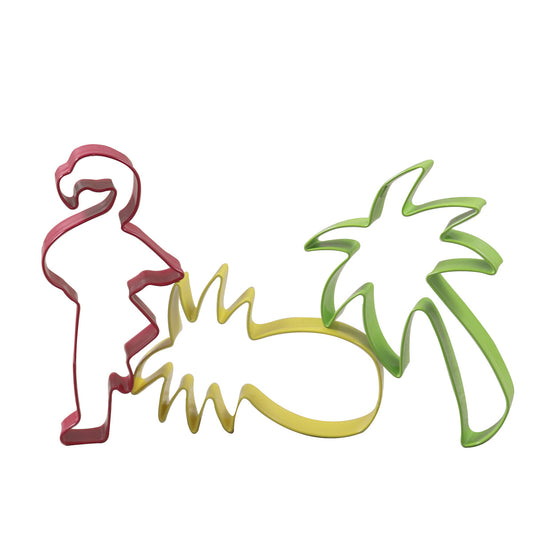 Set da 3 formine tagliabiscotti a tema tropicale: palma, ananas, fenicottero