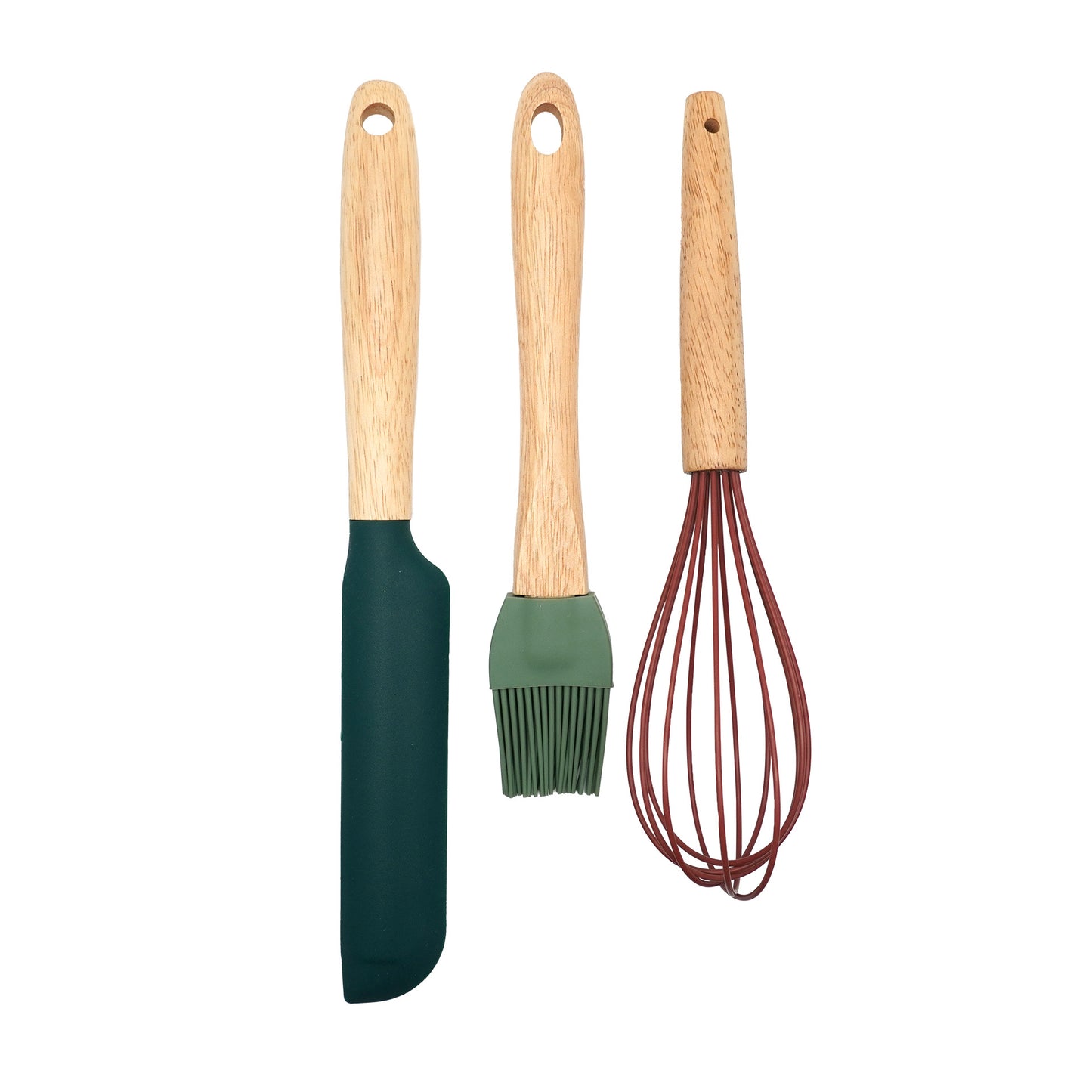 Set utensili per la preparazione di dolci Natalizi. Parte funzionale in silicone e manico in legno.