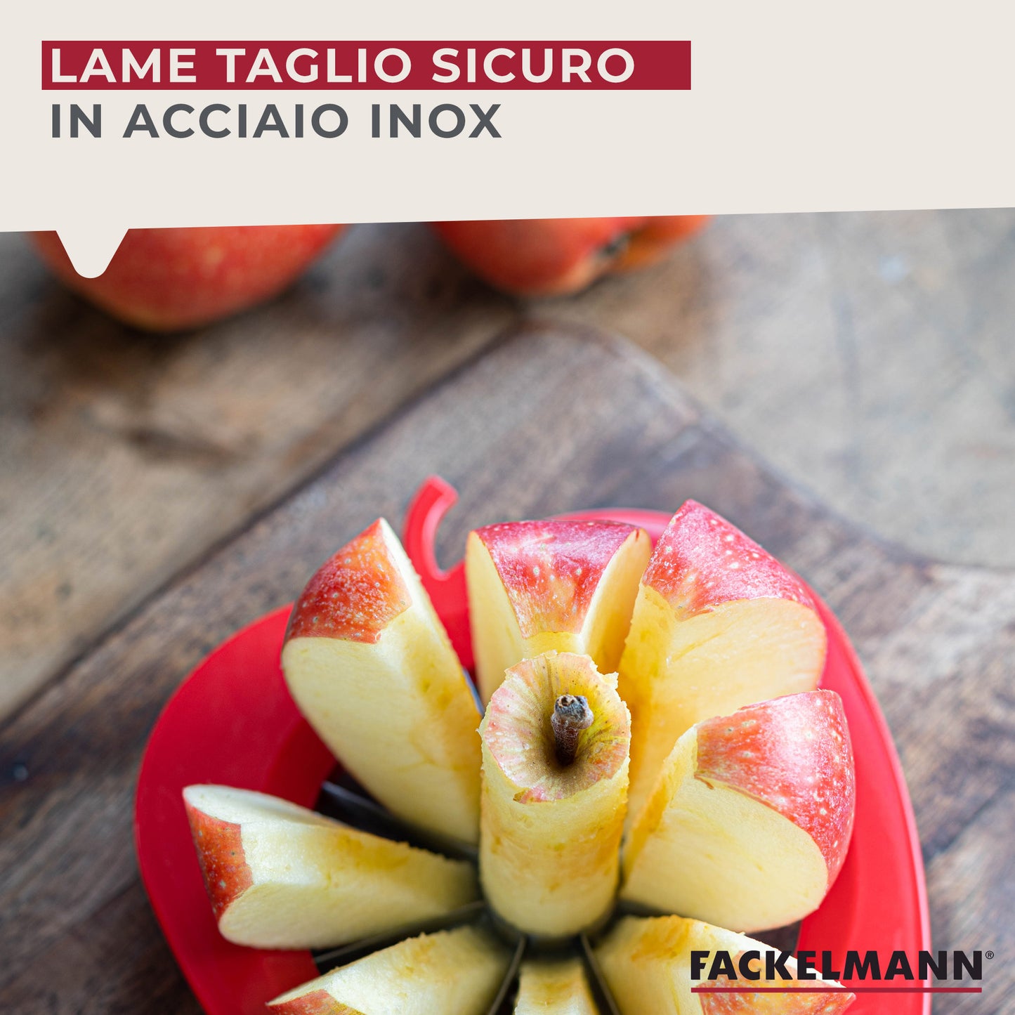 Affetta mela in acciaio inox e plastica colorata