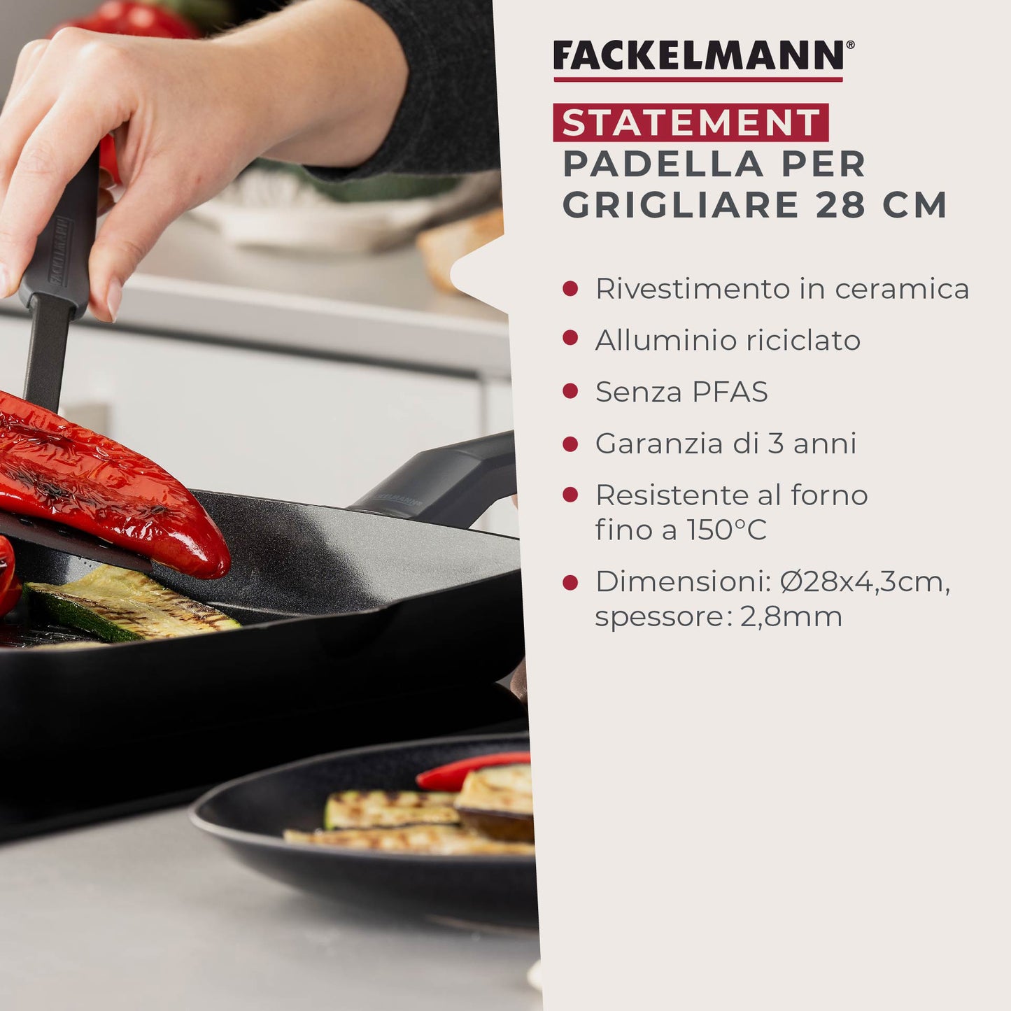 Bistecchiera da 28 cm, in alluminio riciclato antiaderente, Linea Statement