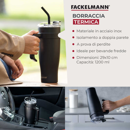 Borraccia termica XXL, 1,2 l, borraccia in acciaio inox, a doppia parete, isolata