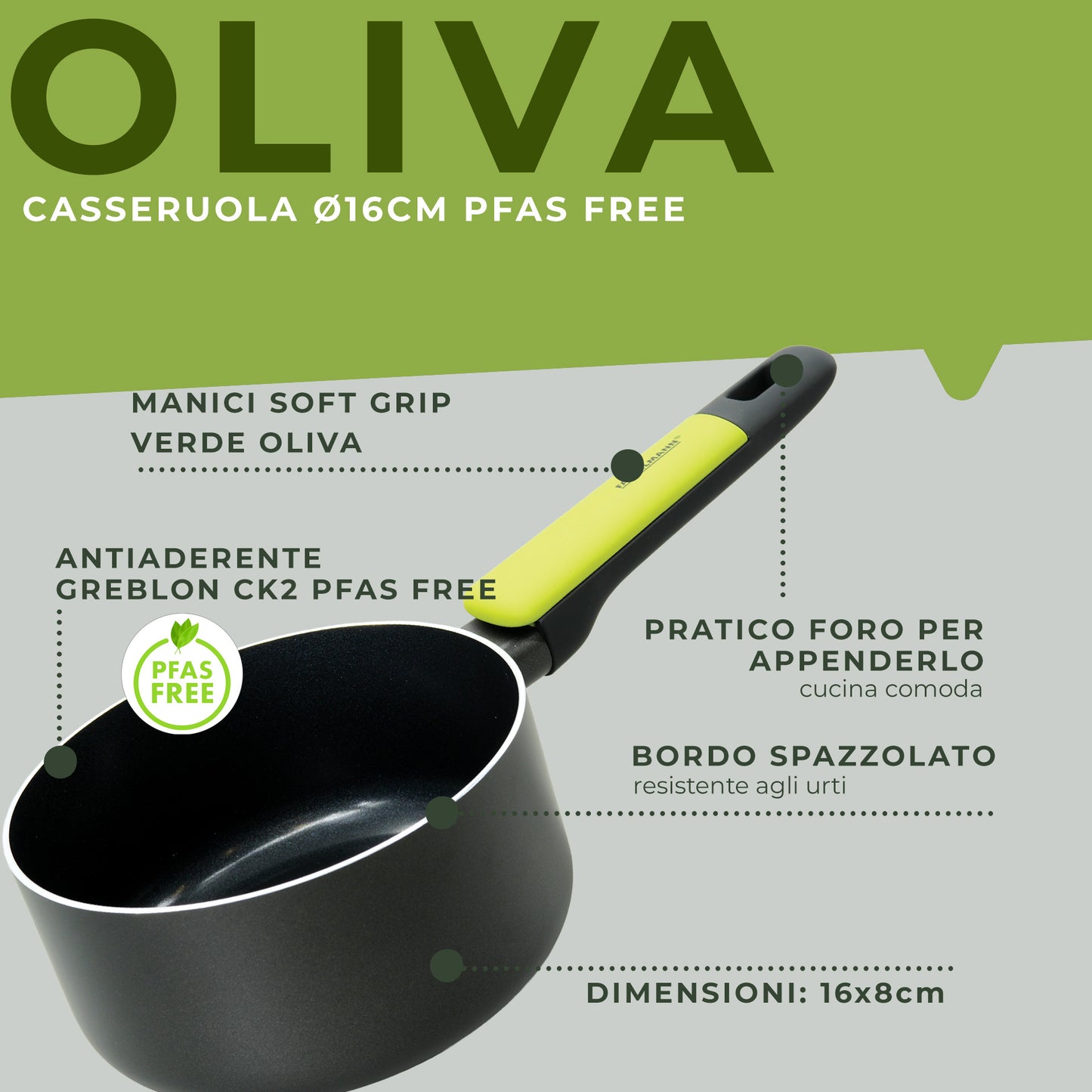Casseruola in alluminio antiaderente, da 16 cm, Linea Oliva