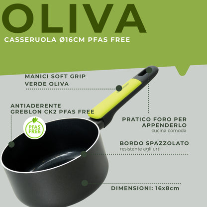 Casseruola in alluminio antiaderente, da 16 cm, Linea Oliva