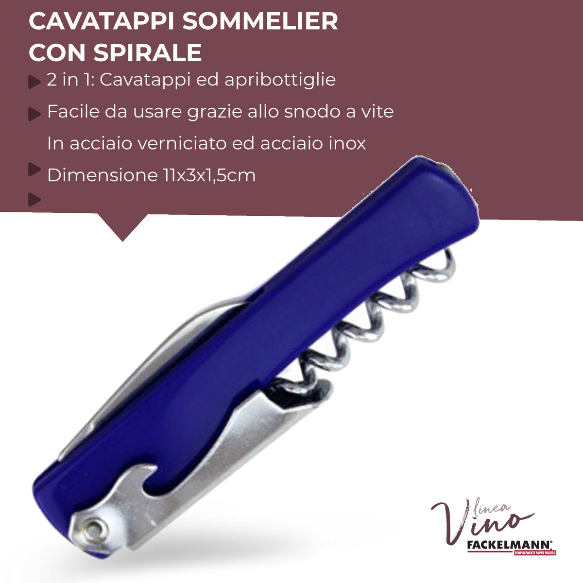 Cavatappi Sommelier con Coltellino, Levacapsule e Apribottiglie, Acciaio, Argento