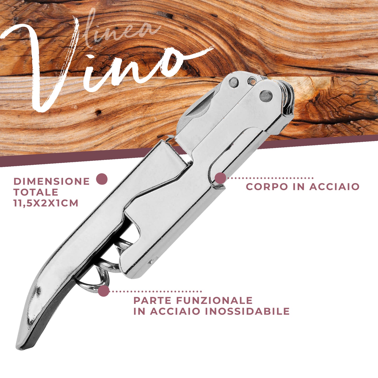 Cavatappi a doppia trazione in acciaio inossidabile