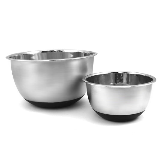 Set di 2 Ciotole da cucina, acciaio inox, base antiscivolo, Ø18 cm e Ø26 cm