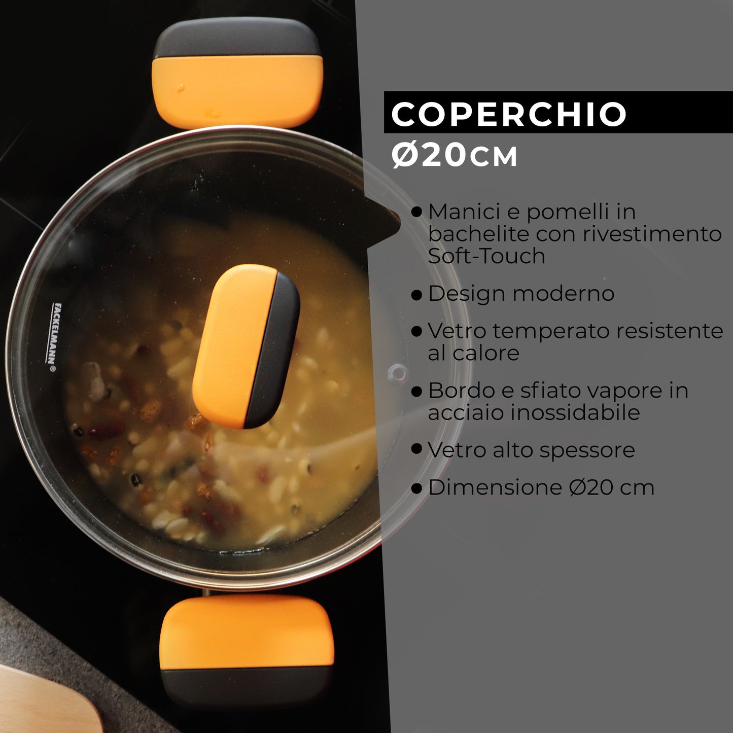 Coperchio in vetro temperato Ø20 cm,  Linea Soft Collection