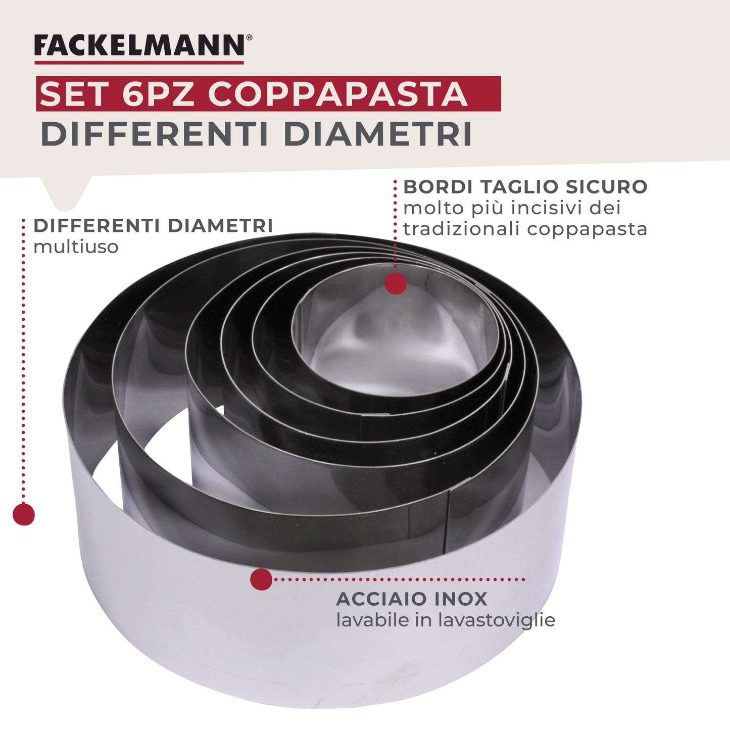 Coppapasta professionali in acciaio, set 6pz