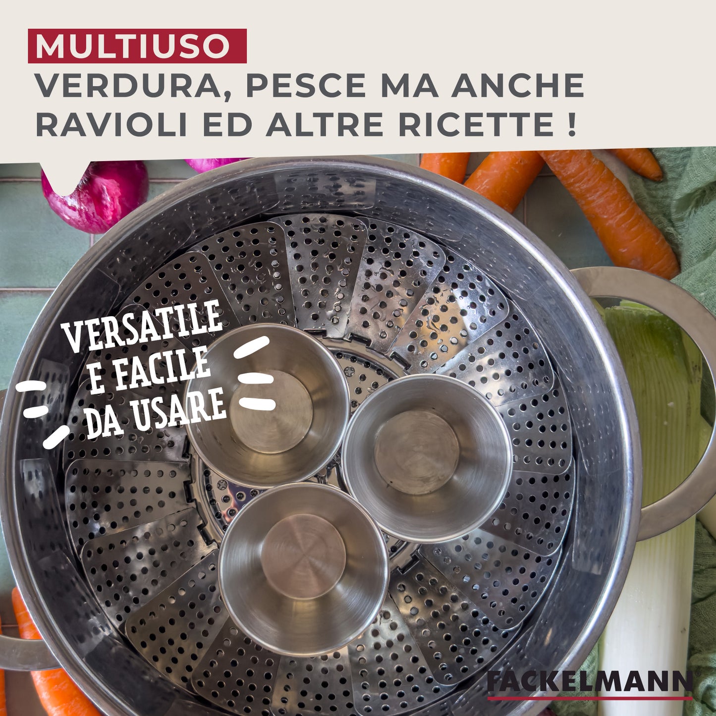Cuociverdura a vapore in acciaio inossidabile, Fackelmann