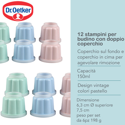 Set di 12 stampi per budino monoporzione, con coperchio