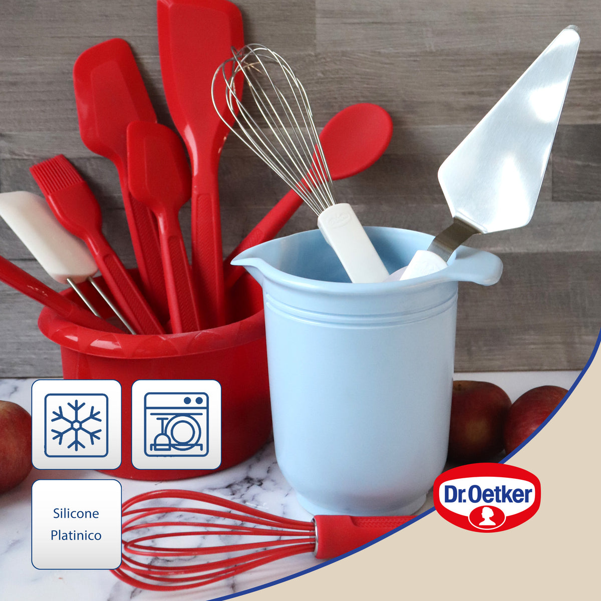 Set 4 Utensili da Cucina in Silicone Platinico – Cucchiaio, Spatola, Frusta e Pennello