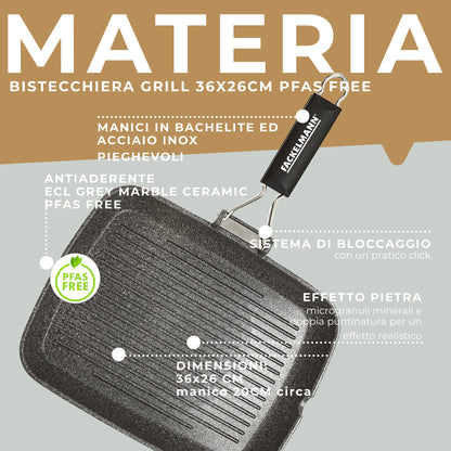 Bistecchiera grill effetto pietra, 36 × 26 cm, Linea Materia