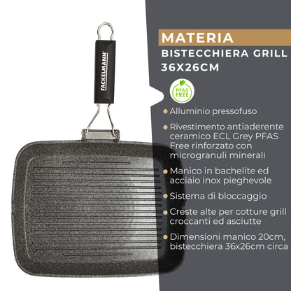 Bistecchiera grill effetto pietra, 36 × 26 cm, Linea Materia