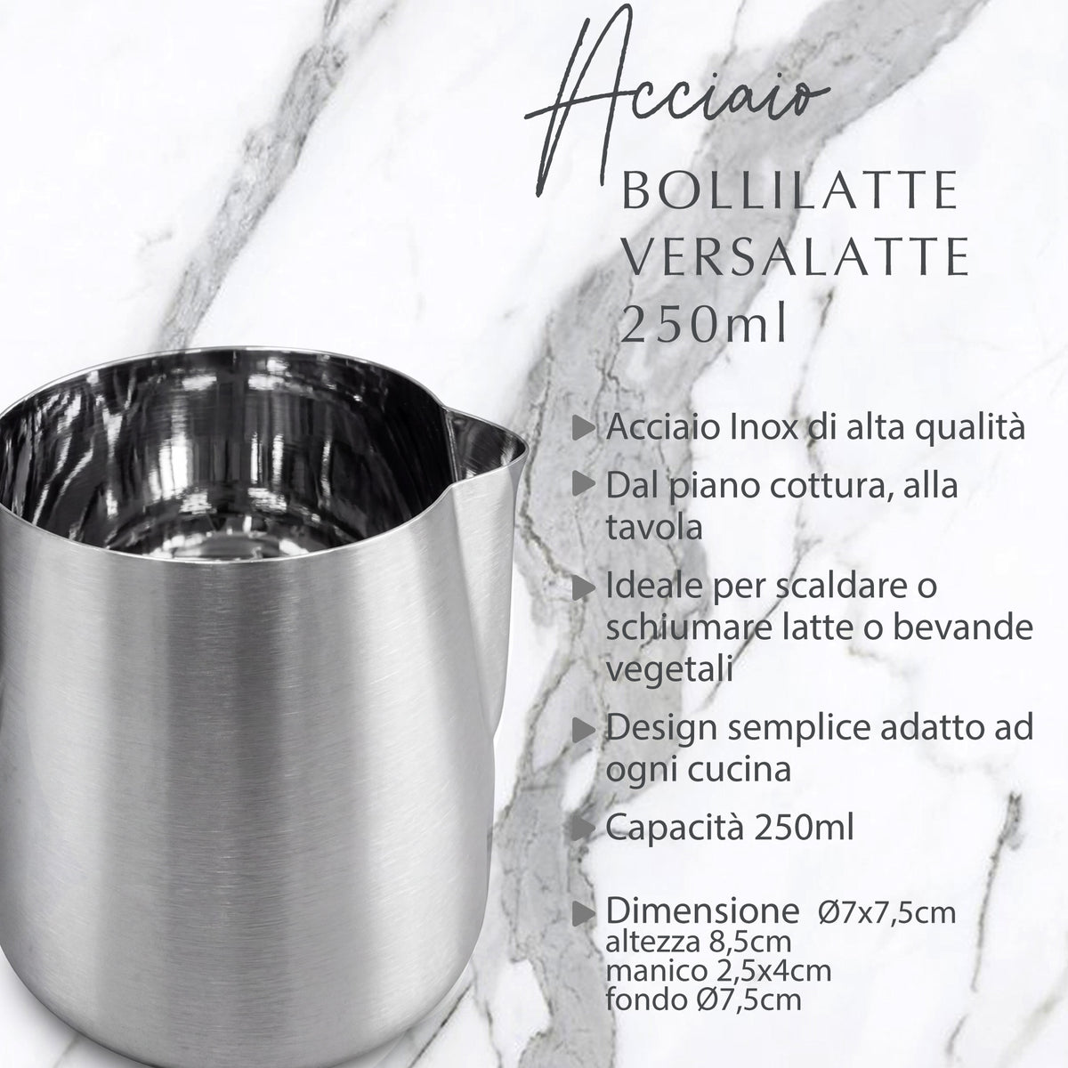 Bollilatte versa latte, in acciaio inox, 250 ml