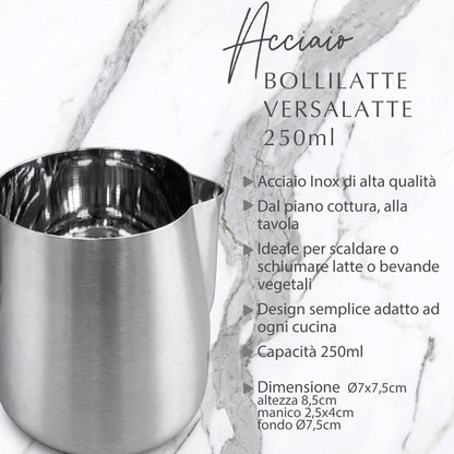 Bollilatte versa latte, in acciaio inox, 250 ml