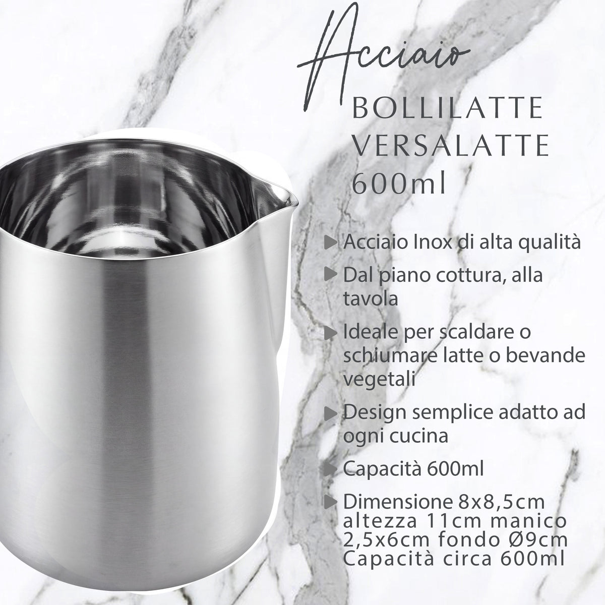 Bollilatte versa latte, in acciaio inox, 600 ml
