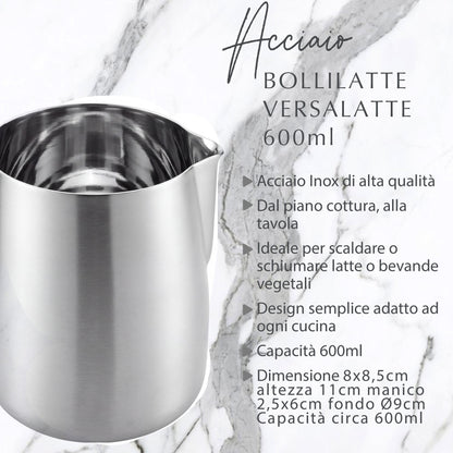 Bollilatte versa latte, in acciaio inox, 600 ml