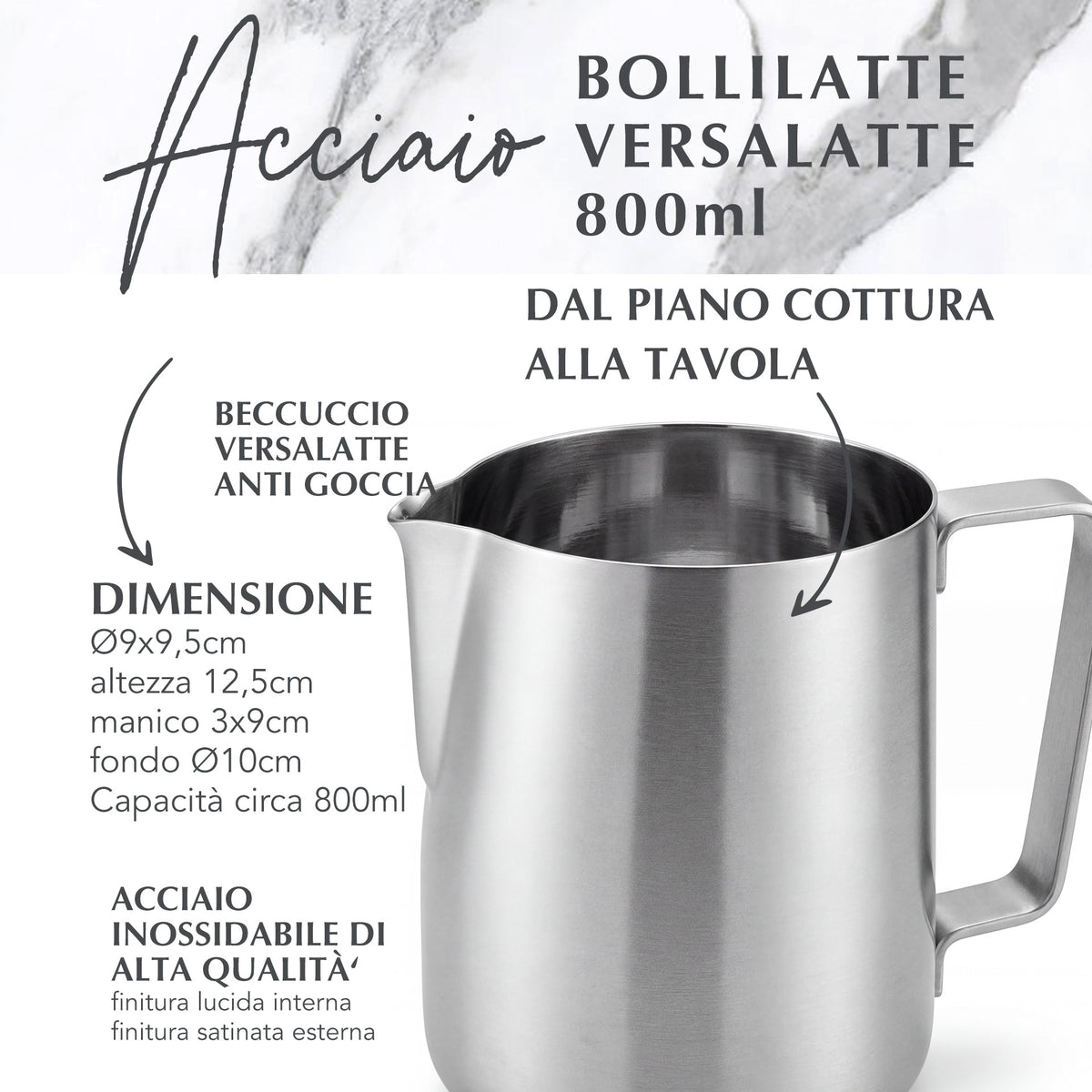 Bollilatte versa latte, in acciaio inox, 800 ml