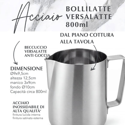 Bollilatte versa latte, in acciaio inox, 800 ml