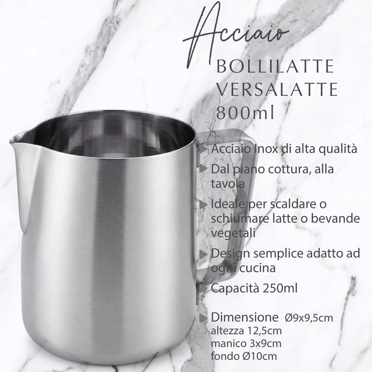 Bollilatte versa latte, in acciaio inox, 800 ml