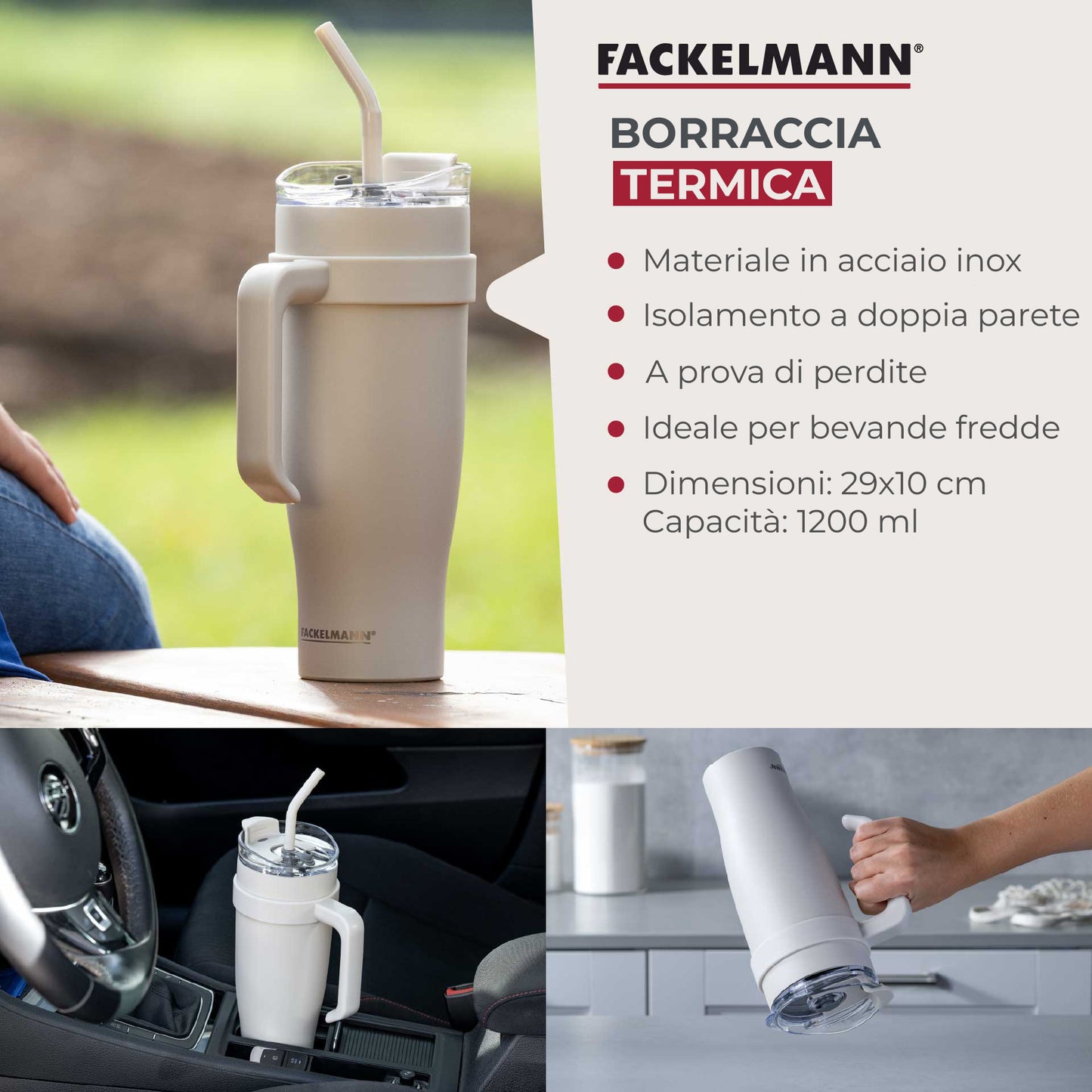 Borraccia termica XXL, 1,2 l, beige