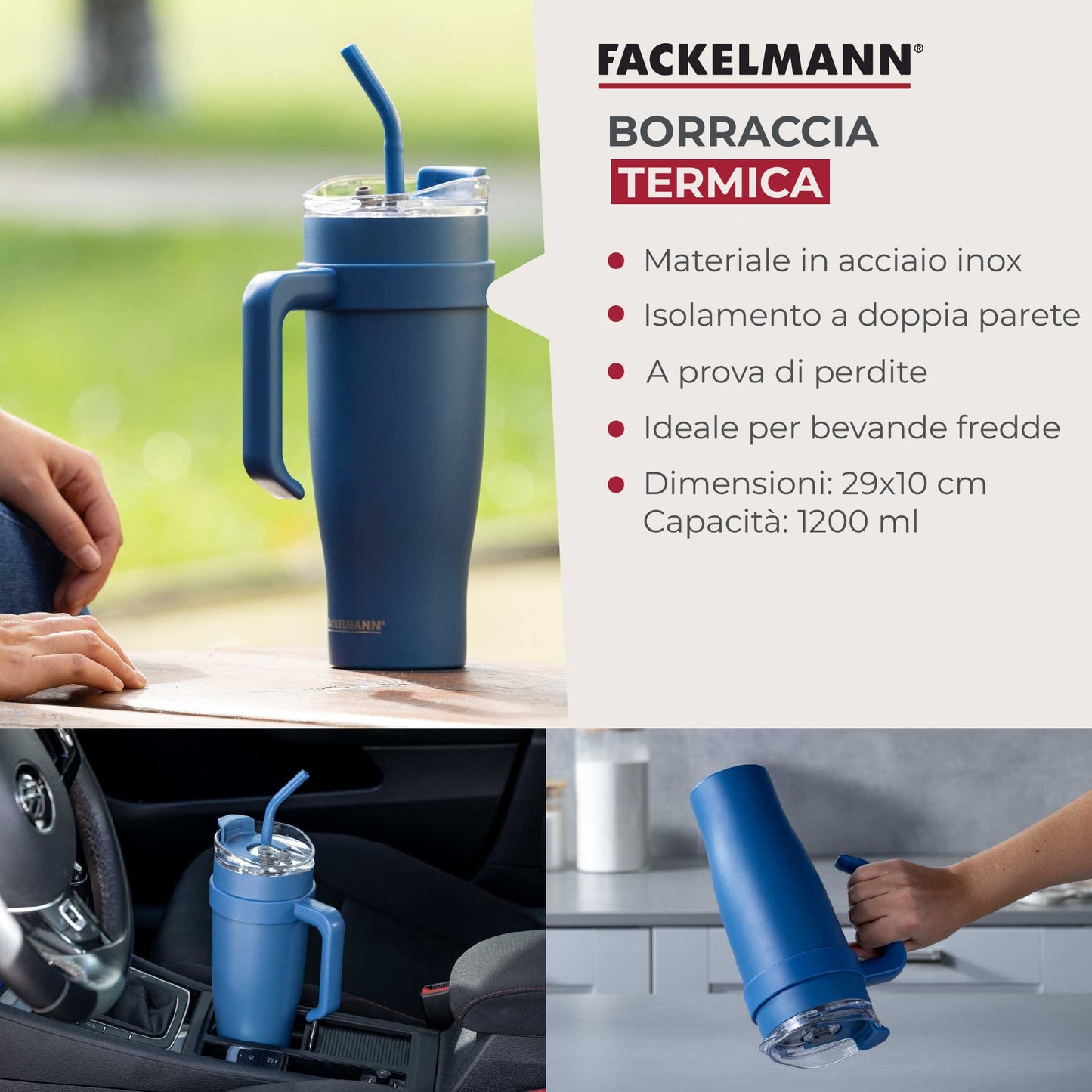 Borraccia termica XXL, 1,2 l, blu
