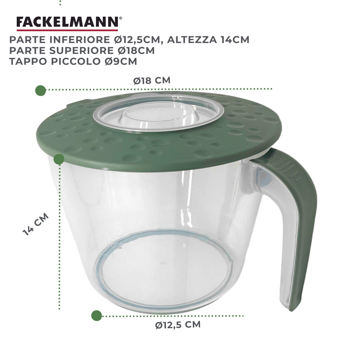 Caraffa Graduata per Mixer Ø18 cm – Contenitore con Doppio Coperchio e Scala ml/Cup