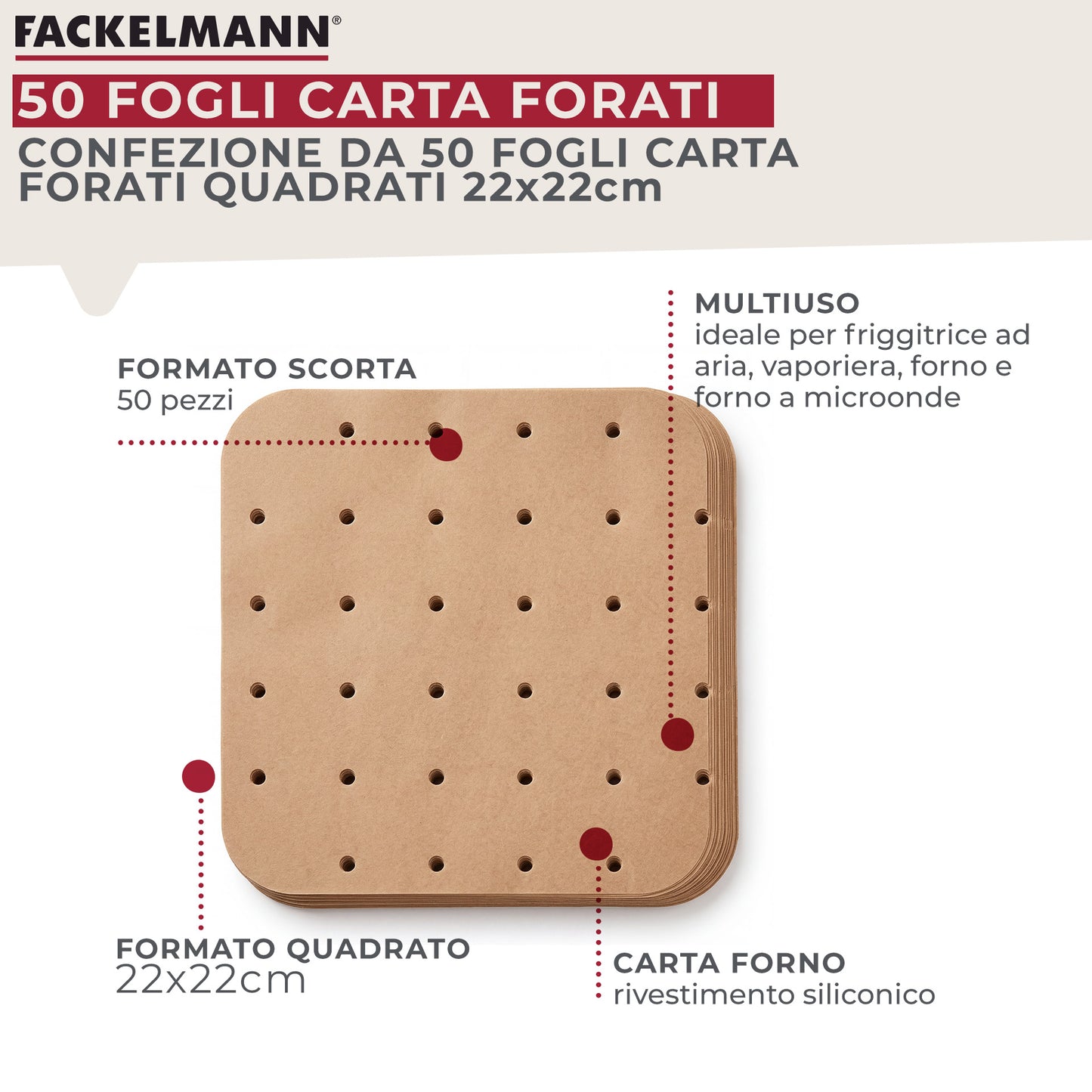 Stampi per friggitrice in carta forata, 50 pezzi, 22 cm