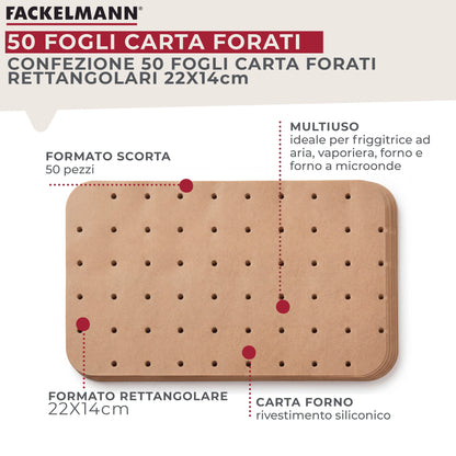Stampi rettangolari per friggitrice in carta forata, 50 pezzi, 22x14 cm