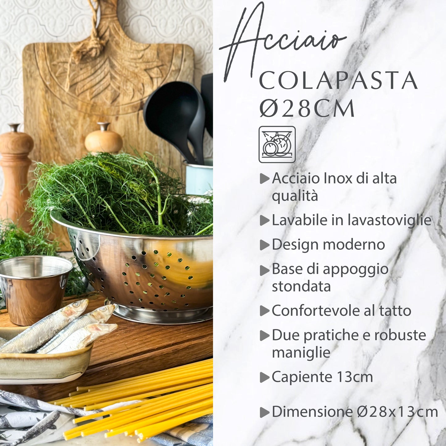 Colapasta Ø28 cm, in acciaio inox