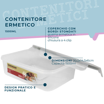 Contenitore ermetico, rettangolare, 1500 ml, 20,5x14,5x6 cm