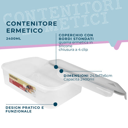 Contenitore ermetico, rettangolare, 2400 ml, 24,5x17x6 cm