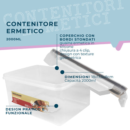 Contenitore ermetico, rettangolare, 2000 ml, 18x13,5x8 cm