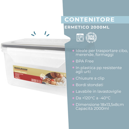 Contenitore ermetico, rettangolare, 2000 ml, 18x13,5x8 cm