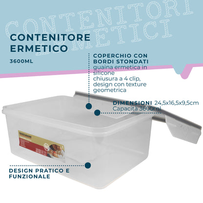 Contenitore ermetico, rettangolare, 3600ml, 24,5x16,5x9,5 cm