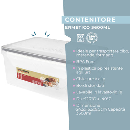 Contenitore ermetico, rettangolare, 3600ml, 24,5x16,5x9,5 cm