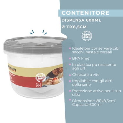 Contenitore con coperchio, tondo, 600ml, Ø11x8,5 cm