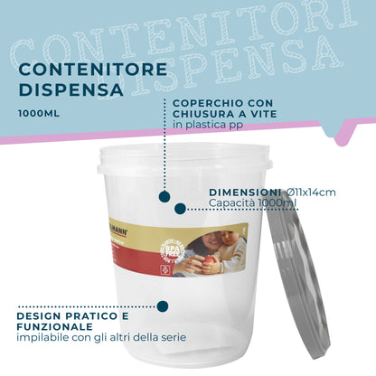 Contenitore con coperchio, tondo, 1000ml,  Ø11x14 cm