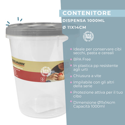 Contenitore con coperchio, tondo, 1000ml,  Ø11x14 cm