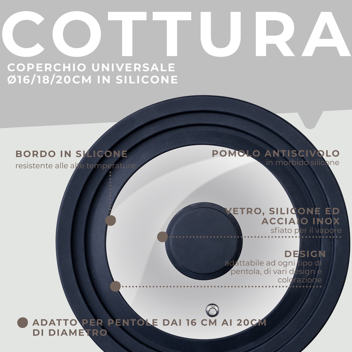 Coperchio universale, per Ø16, Ø18 e Ø20 cm