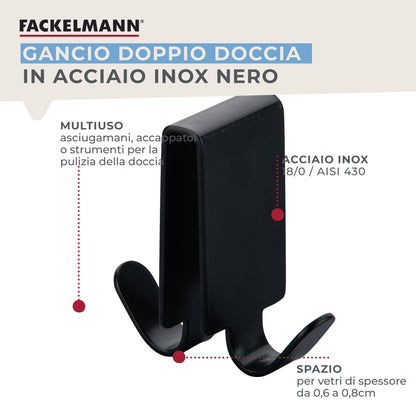 Gancio Doppio per Vetro in Acciaio Inox Nero – Appendino Bagno per Box Doccia