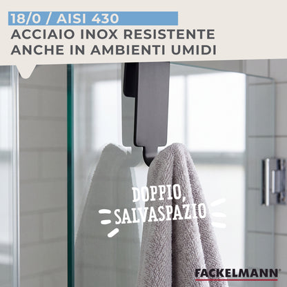 Gancio Doppio per Vetro in Acciaio Inox Nero – Appendino Bagno per Box Doccia