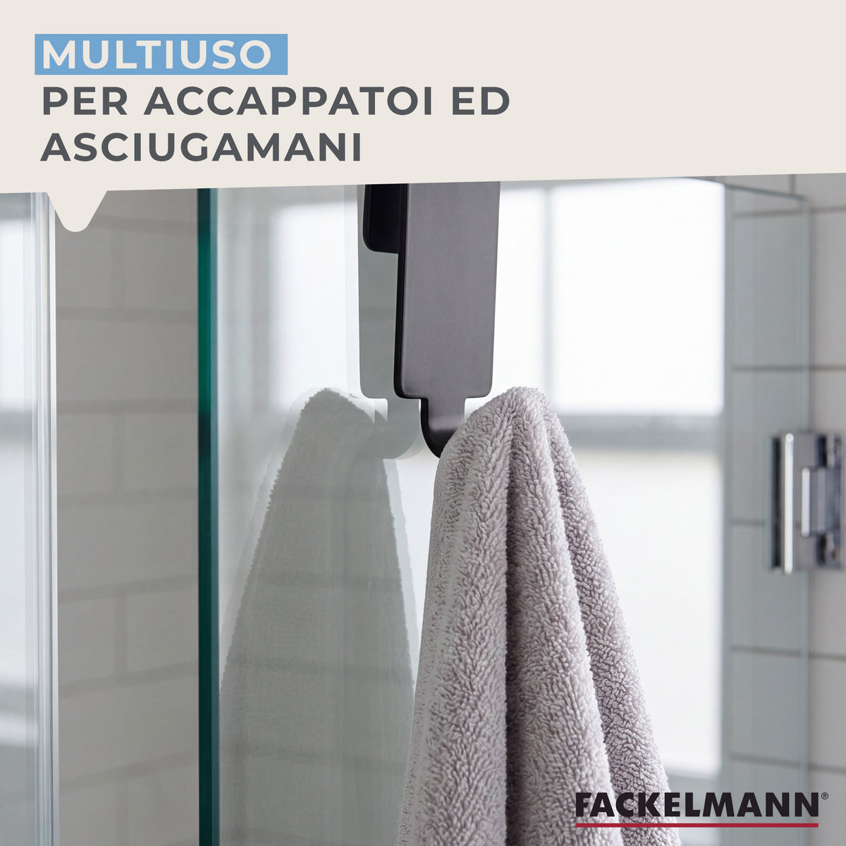 Gancio Doppio per Vetro in Acciaio Inox Nero – Appendino Bagno per Box Doccia