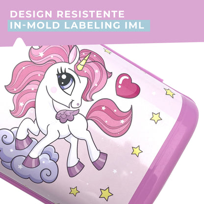 Lunch box porta merenda, rettangolare, design unicorni