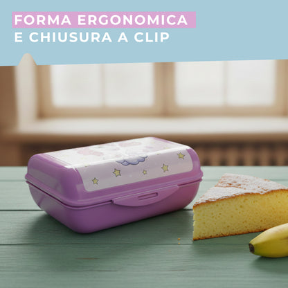 Lunch box porta merenda, rettangolare, design unicorni
